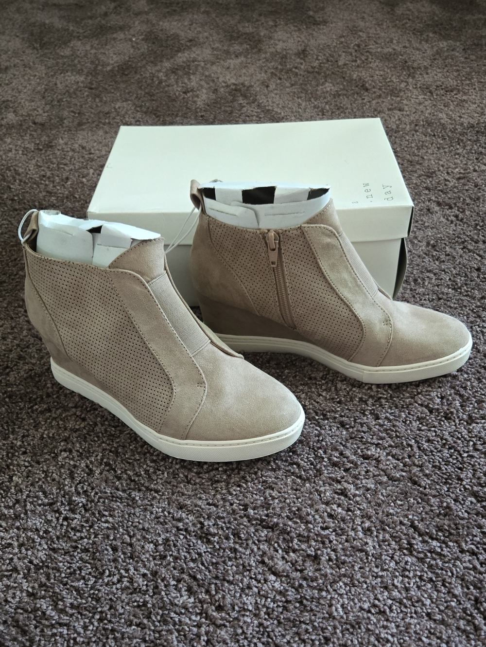 NEW a new day Taupe Suede Wedge Sneakers 8